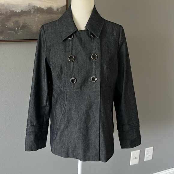 Sandro Black Denim Chambray Double Breasted Jacket Button Down - Picture 1 of 10
